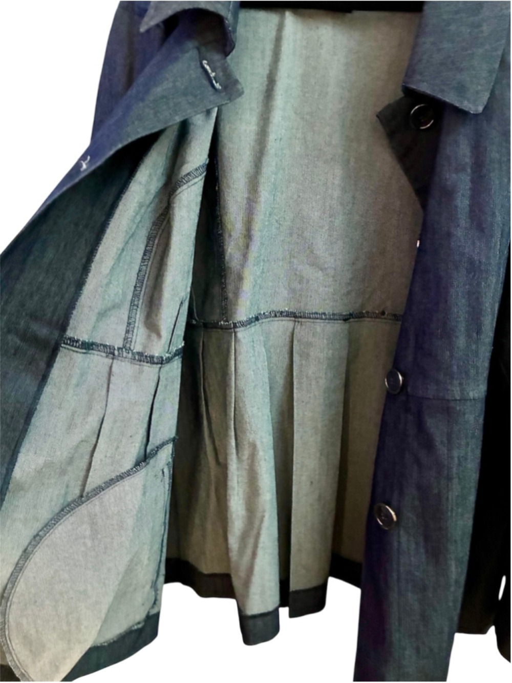 Sandro Woman Blue Denim Trench Coat Button Front Epaulets Plus Size 1X - Picture 8 of 11